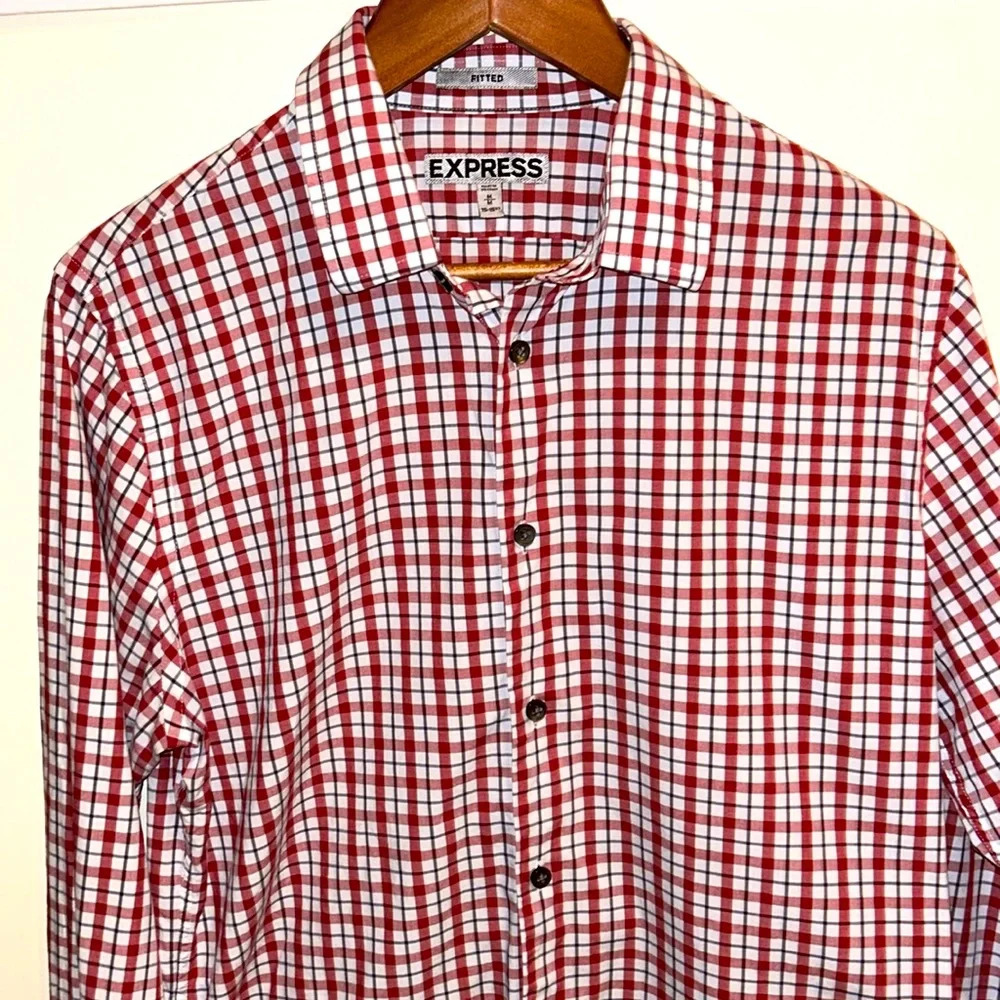 Express Fitted Red Plaid Button Down - Picture 2 of 7